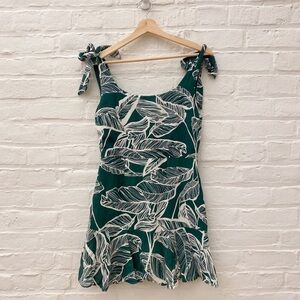 Goodnight Macaroon || Tie Shoulder Palm Print Mini Dress Green Medium